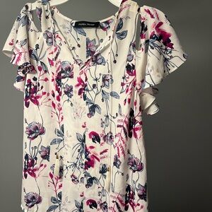 Ivanka Trump Floral Blouse with Ruffle Sleeves